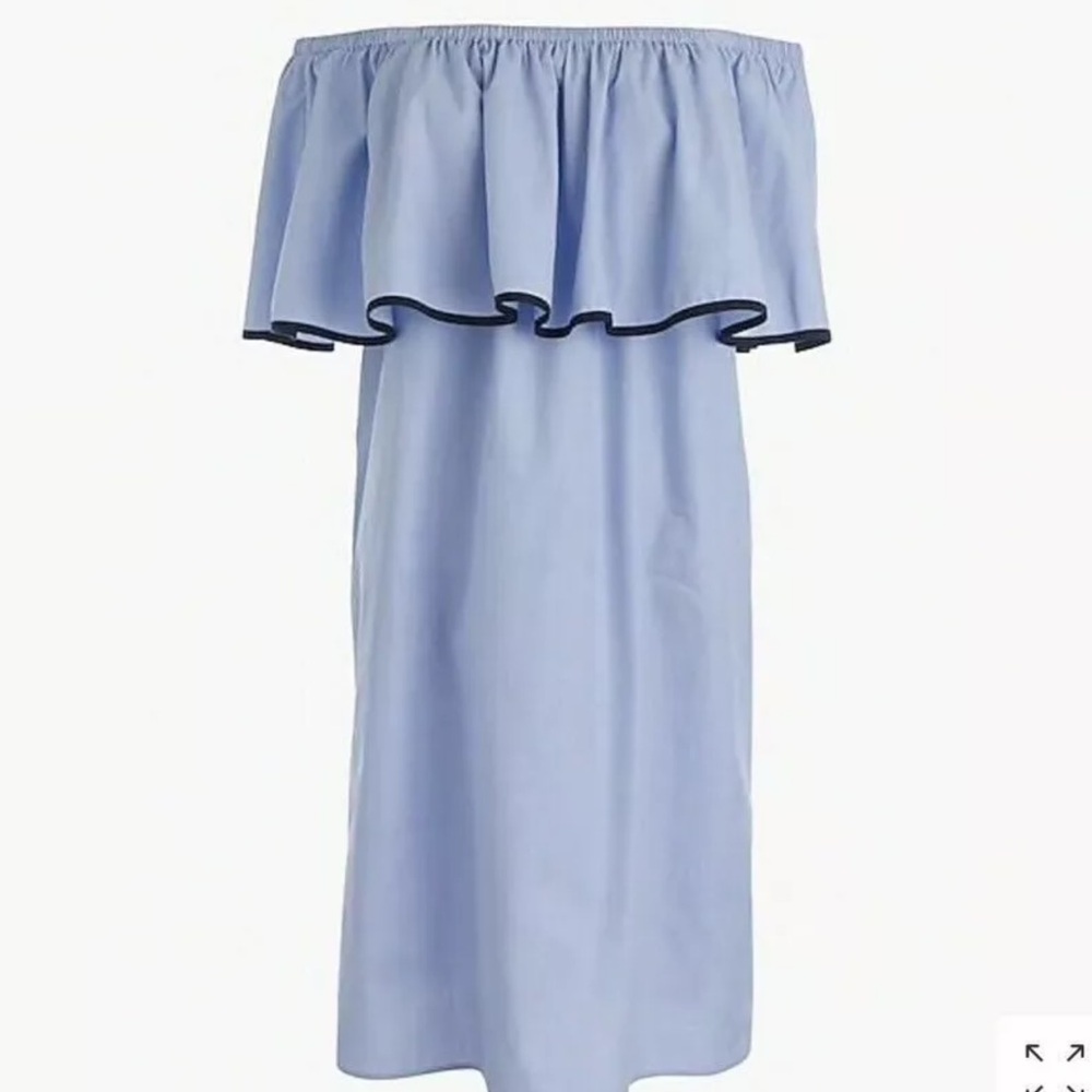 J. Crew Women’s Tipped Off The Shoulder Dress 100% Cotton Sz Small Blue